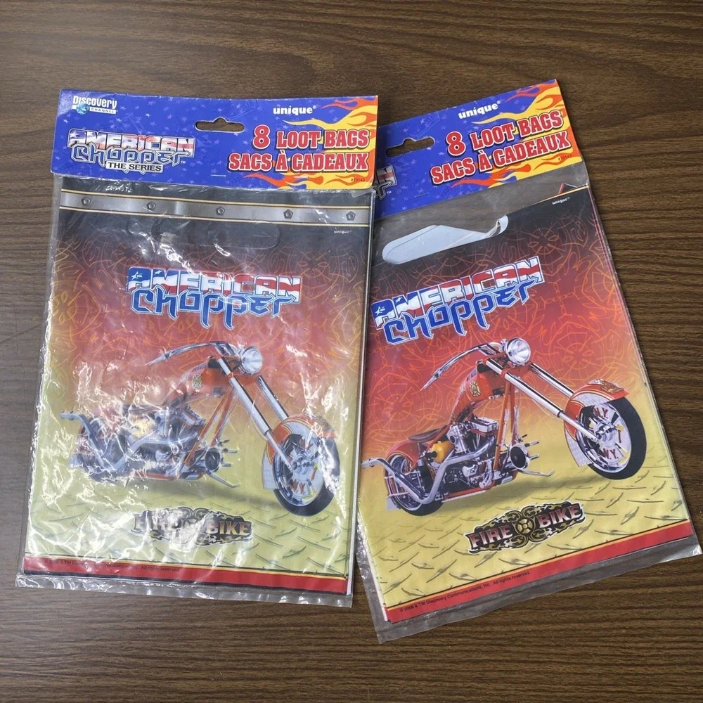 VTG American Chopper FIRE BIKE 2x 8ct Loot Bags Party Supplies Discovery 2006